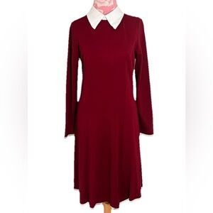 Drimmaks Maroon Stretchy Dress White Collar (Wednesday Look) Size L Preppy
